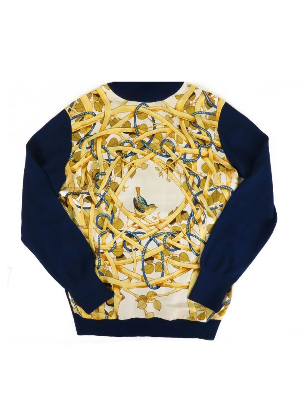 Hermes Twillaine Knit Navy Yellow Silk Turtleneck Top Sweater 40